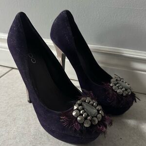 Aldo Dark Purple Heels with Silver Embellishments